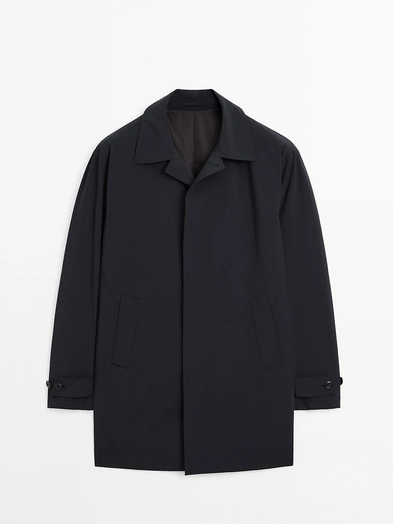 Lightweight trench coat with hidden buttons