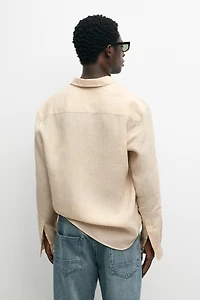 Regular fit 100% linen patch pocket shirt