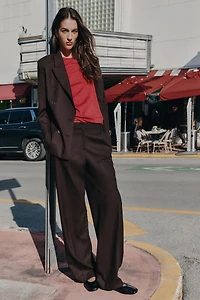 PLEATED STRAIGHT LEG PANTS