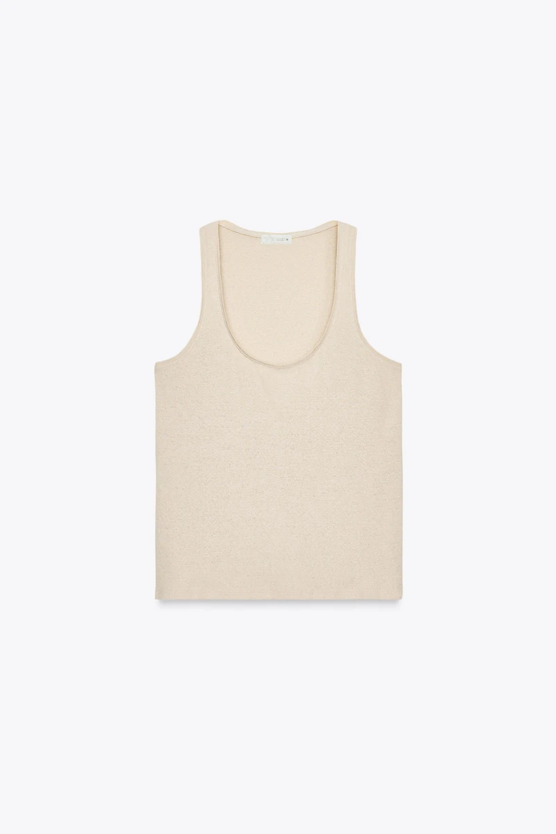 LINEN AND COTTON BLEND STRAPPY TOP