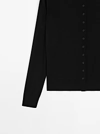 Knit cardigan with mock turtleneck