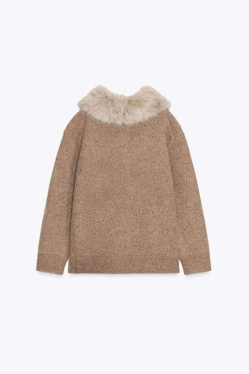 100% WOOL FAUX FUR LAPEL JACKET
