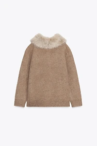 100% WOOL FAUX FUR LAPEL JACKET