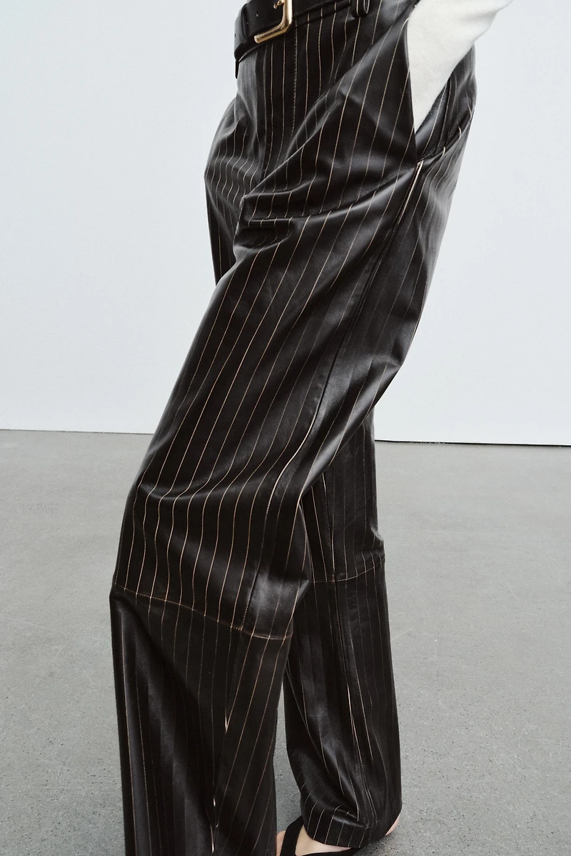 PANTALON EN CUIR À RAYURES ZW COLLECTION LIMITED EDITION