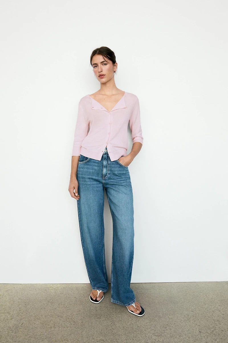 Cotton blend boat neck cardigan