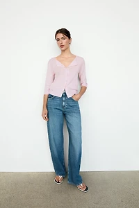 Cotton blend boat neck cardigan