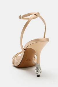 RHINESTONE APPLIQUÉ HEELED SANDALS