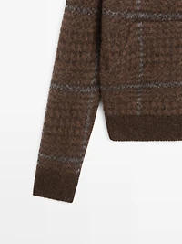 Check knit alpaca and felt texture cardigan