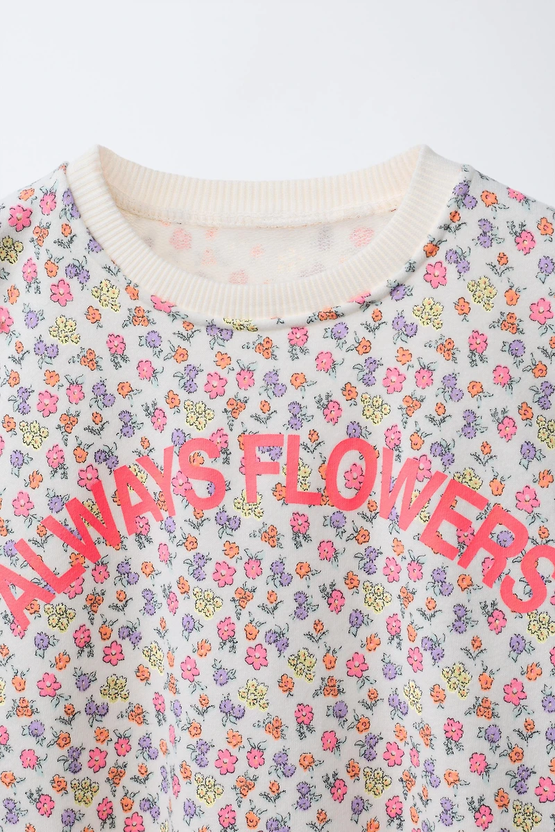 FLORAL AND TEXT SWEATSHIRT