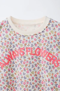 FLORAL AND TEXT SWEATSHIRT