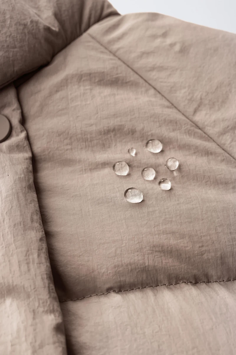 WATER-REPELLENT FEATHER DOWN PUFFER COAT WITH REMOVABLE FAUX FUR HOODIE