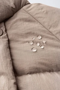 WATER-REPELLENT FEATHER DOWN PUFFER COAT WITH REMOVABLE FAUX FUR HOODIE