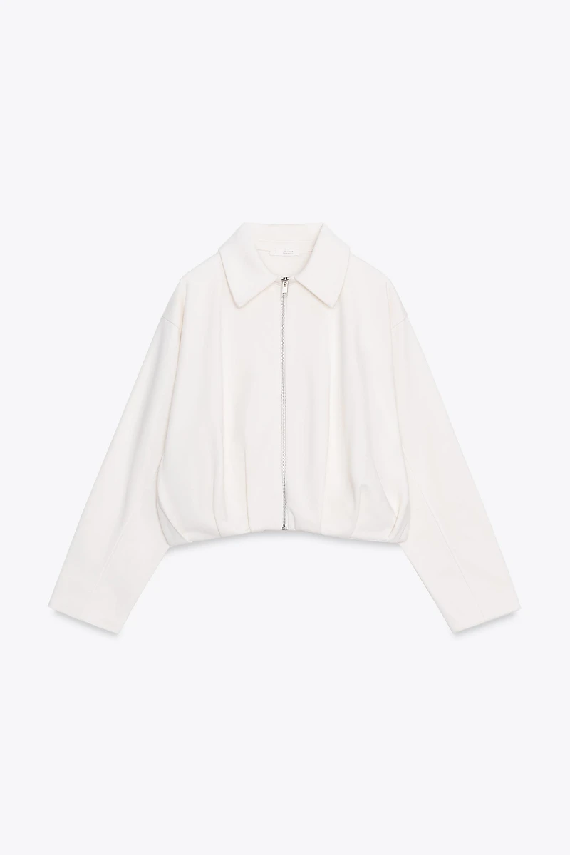 PLEATED FLEECE BOMBER JACKET