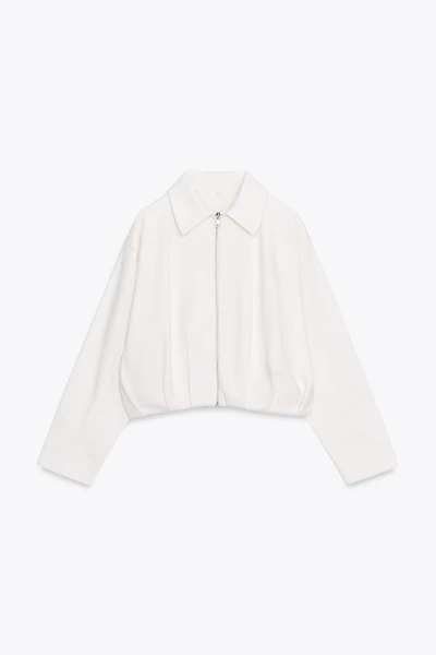 PLEATED FLEECE BOMBER JACKET