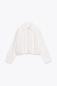 PLEATED FLEECE BOMBER JACKET
