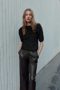 SHORT SLEEVE KNIT BEADED JEWEL SWEATER