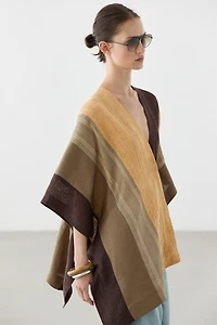 Flowing striped linen blend cape