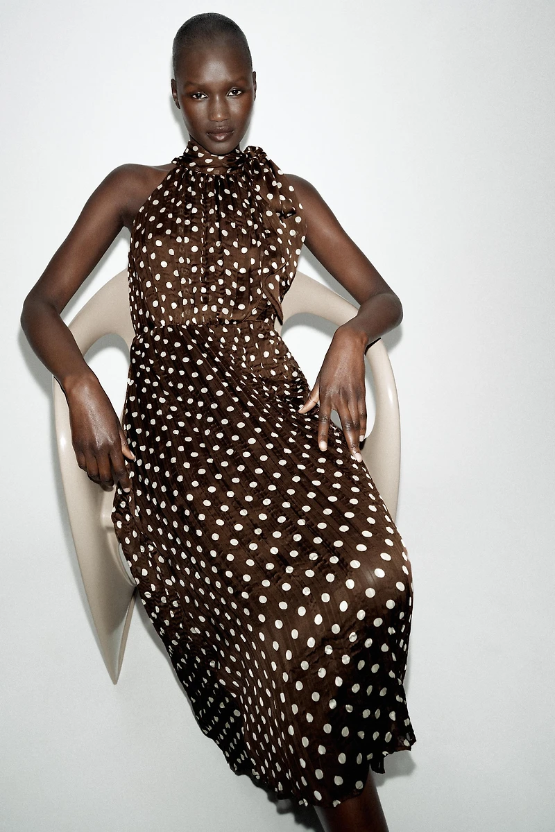 TIED POLKA DOT MIDI DRESS