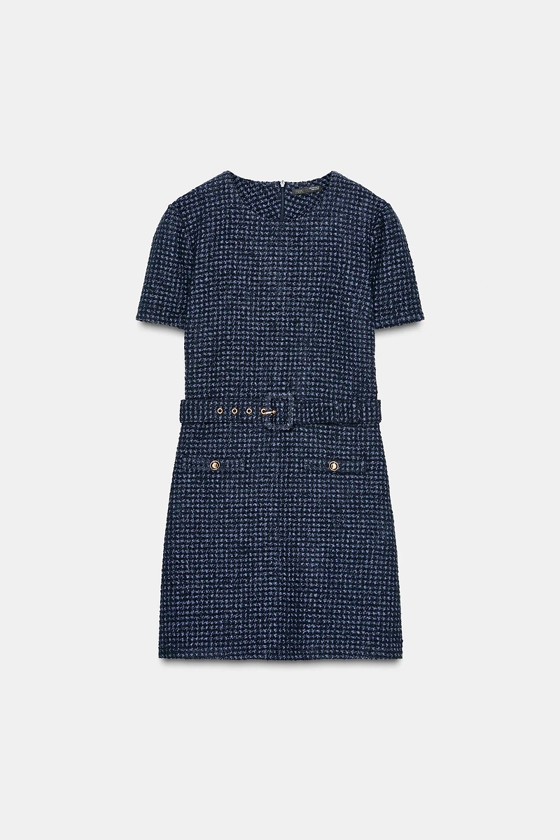 BELTED TEXTURED DRESS