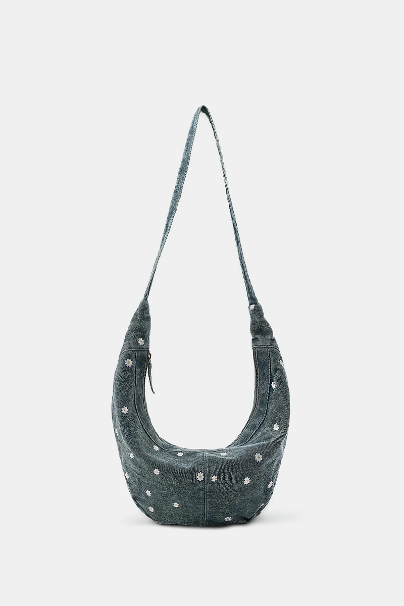 DAISY EMBROIDERED DENIM CROSSBODY BAG