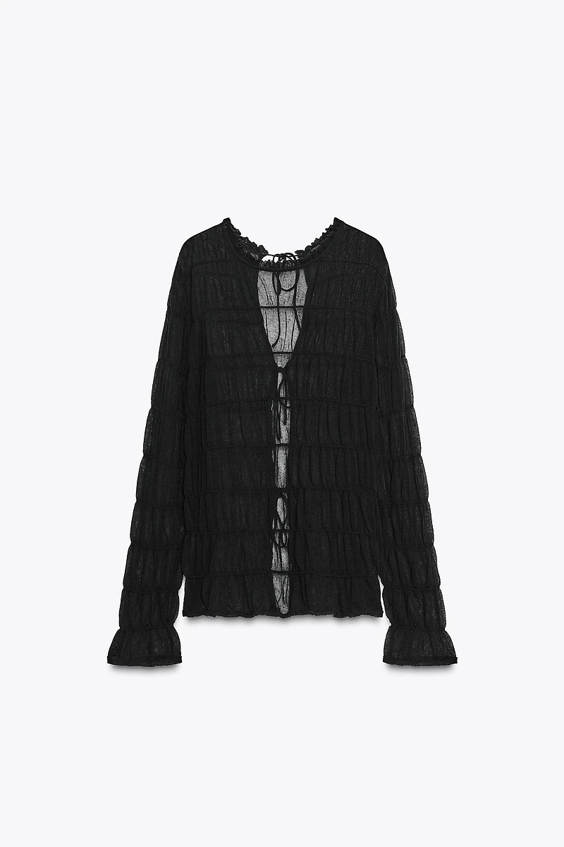 RUCHED SEMI-SHEER KNIT TOP