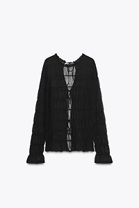 RUCHED SEMI-SHEER KNIT TOP