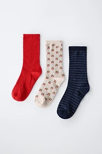 THREE-PACK OF CHERRY PRINT CREW SOCKS