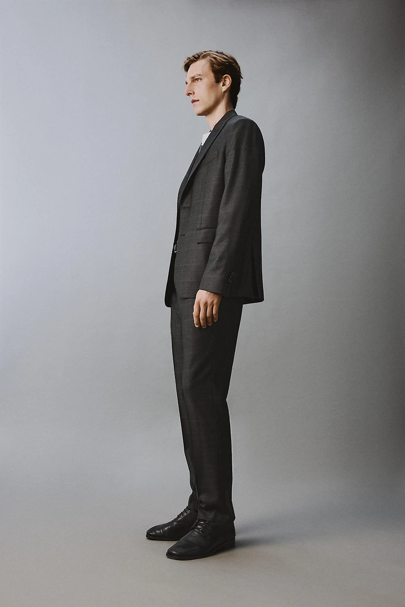 100% WOOL PLAID SUIT PANTS