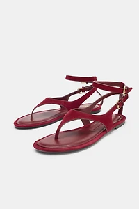 SPLIT LEATHER FLAT TOE LOOP SANDALS
