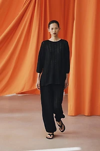 POINTELLE KNIT TOP WITH CUT-OUTS