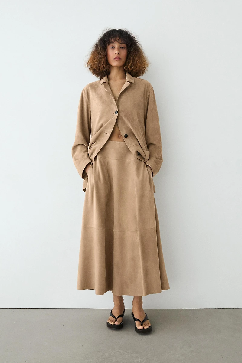 Blazer 100 % cuir et daim avec poches