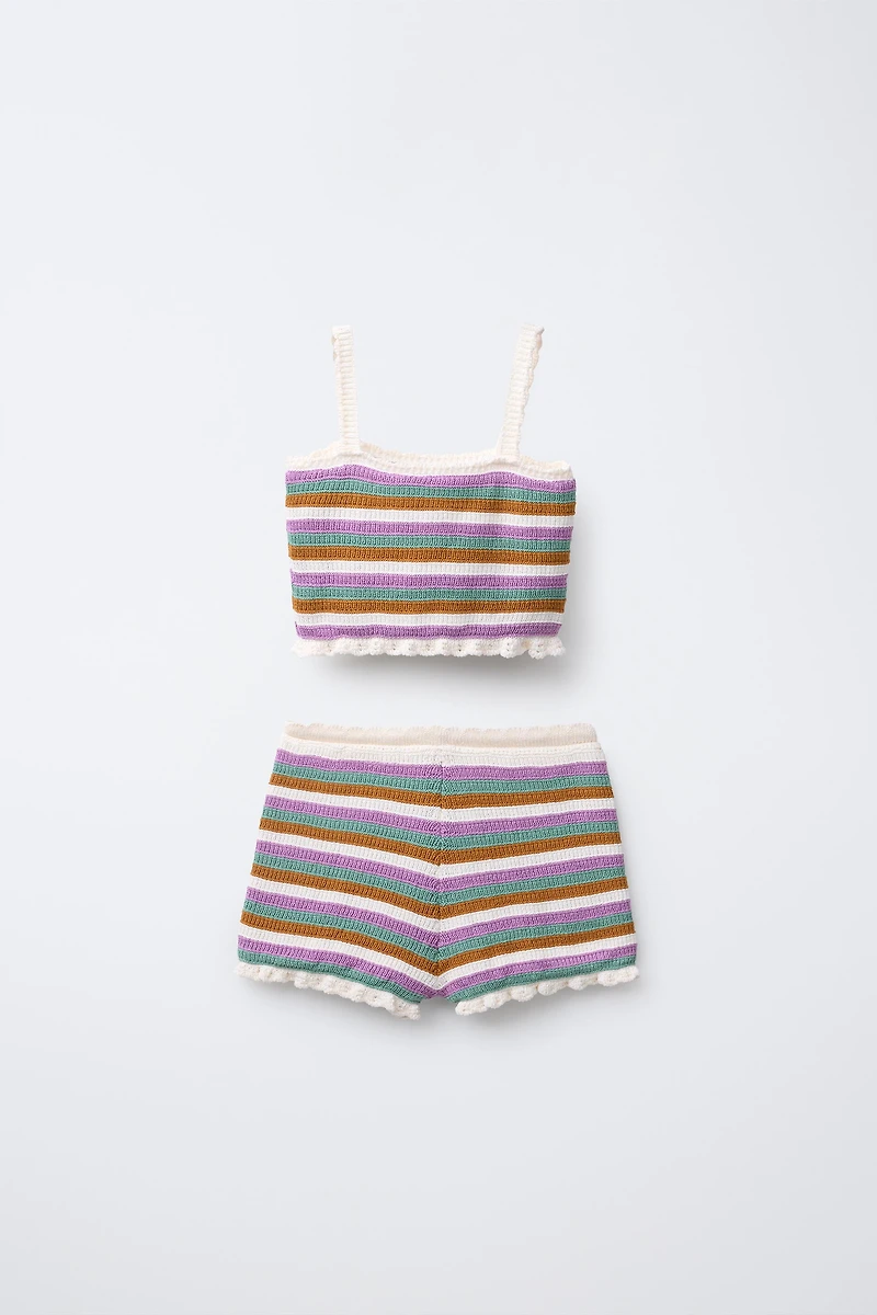 3-6 YEARS/ STRIPED CROCHET KNIT SET