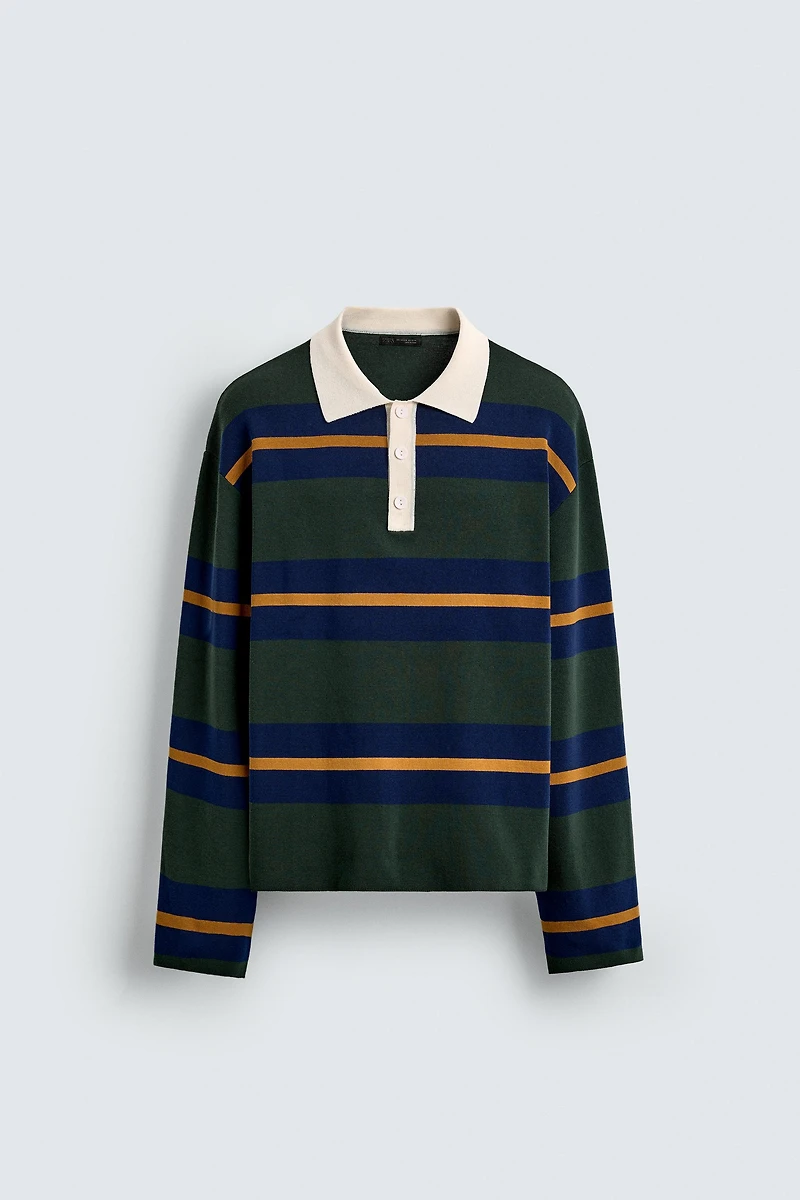 STRIPED KNIT POLO SHIRT WITH CONTRAST COLLAR