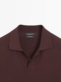 Textured knit short sleeve polo shirt