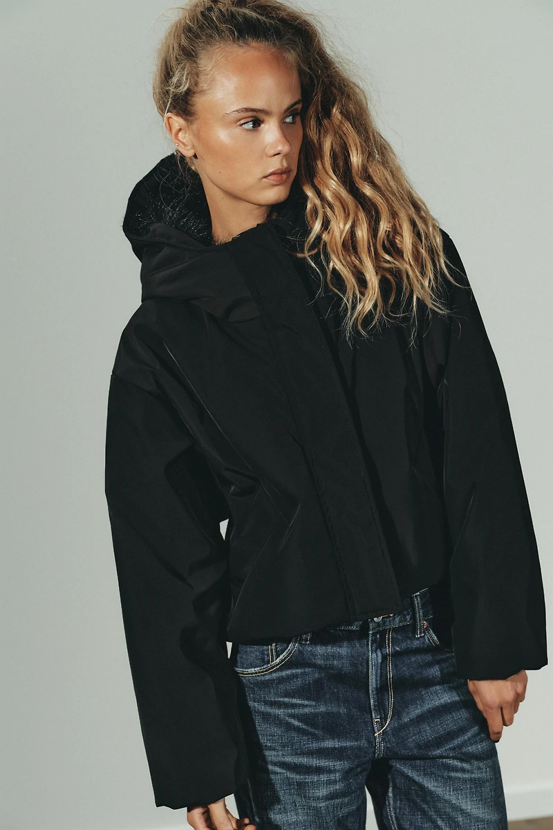 WATER REPELLENT WINDPROOF FAUX FUR HOODIE PUFFER JACKET