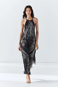 Long flowing paisley halter dress