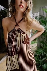 BEADED PRINT HALTER TOP