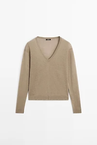 Silk and wool blend knit sweater