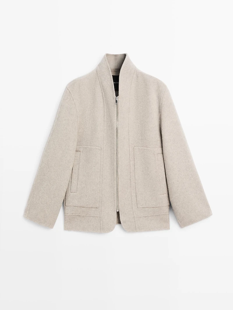 Zip-up wool blend coat