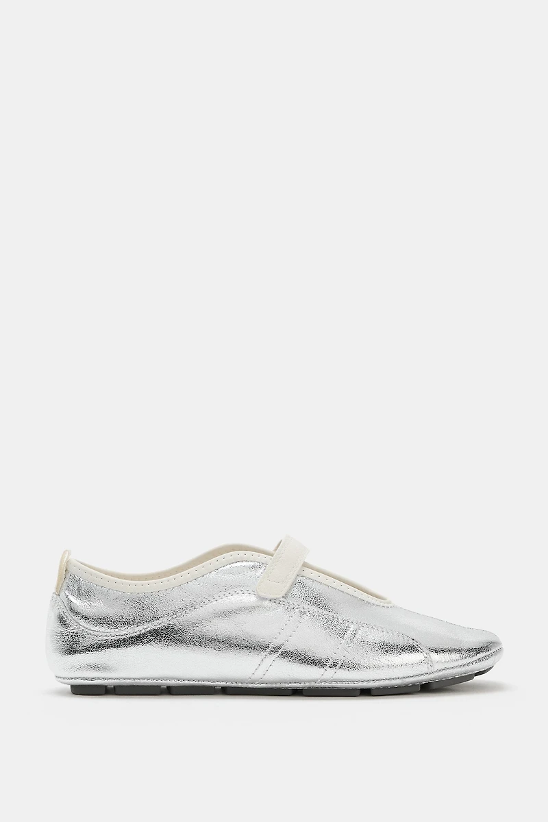 METALLIC LEATHER SPORTY BALLET FLATS