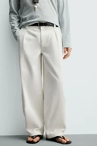 PLEATED BARREL FIT DENIM CHINO PANTS