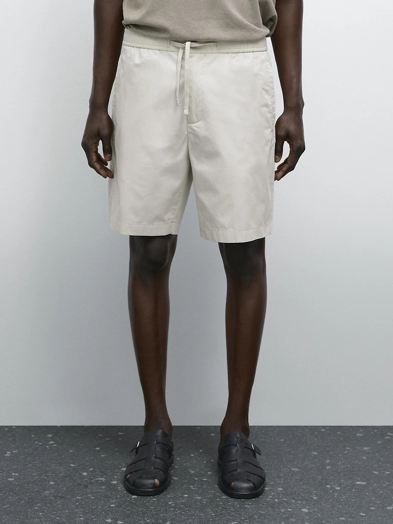 Jogger-fit poplin Bermuda shorts
