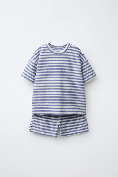 STRIPED TERRY CLOTH T-SHIRT AND BERMUDA SET