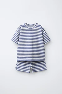 STRIPED TERRY CLOTH T-SHIRT AND BERMUDA SET
