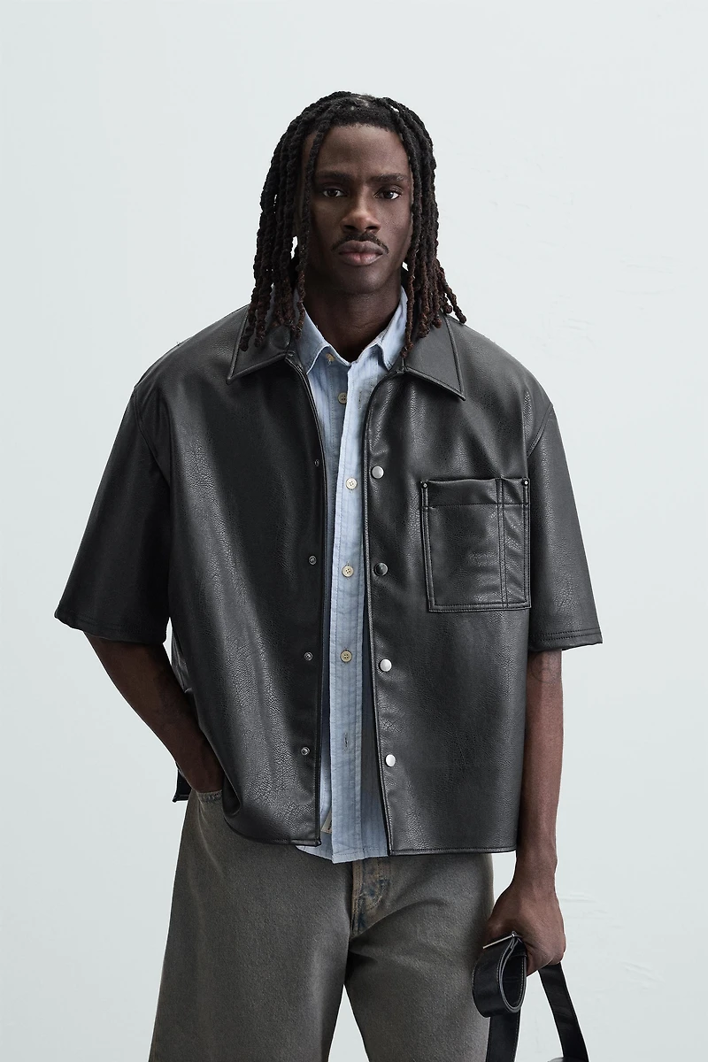 FAUX LEATHER OVERSHIRT