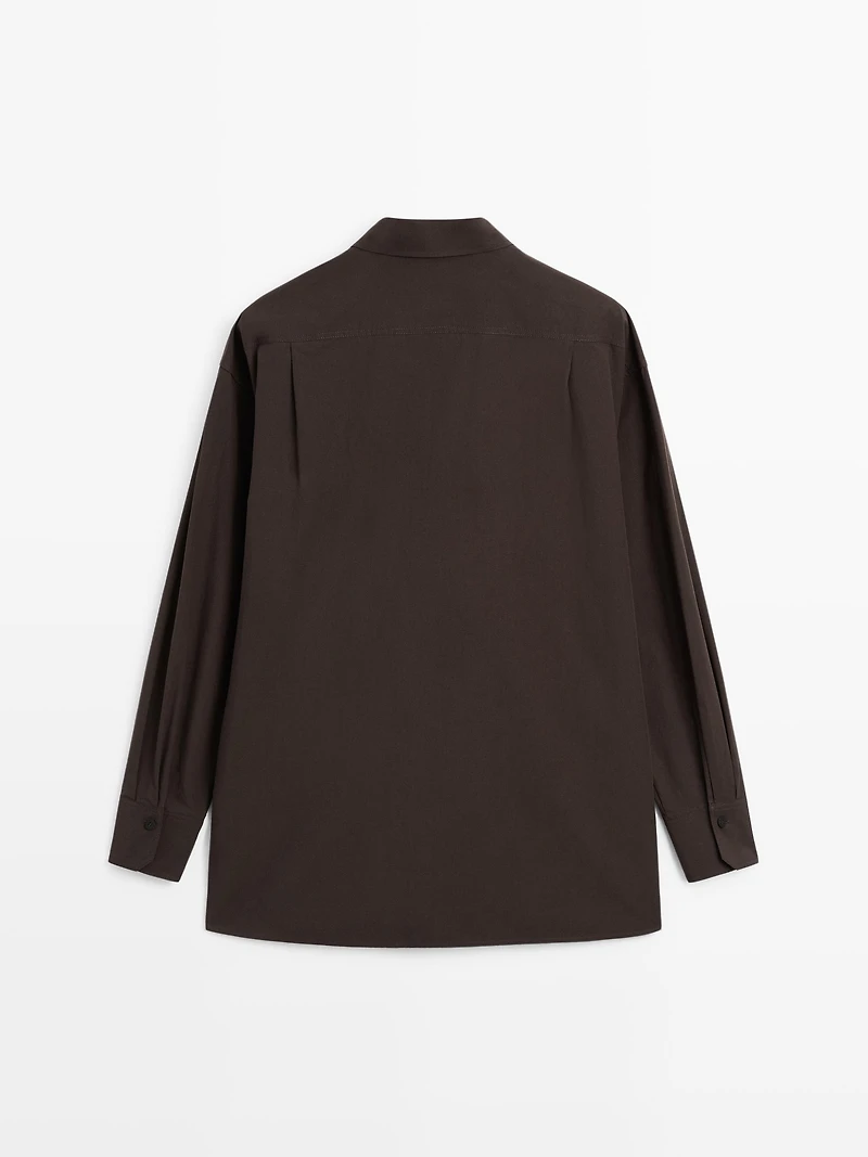 Asymmetric button-up poplin shirt