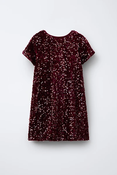 SEQUIN VELVET BOW DRESS