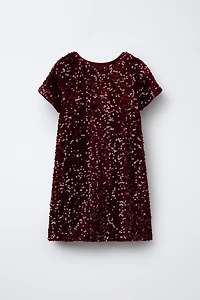 SEQUIN VELVET BOW DRESS