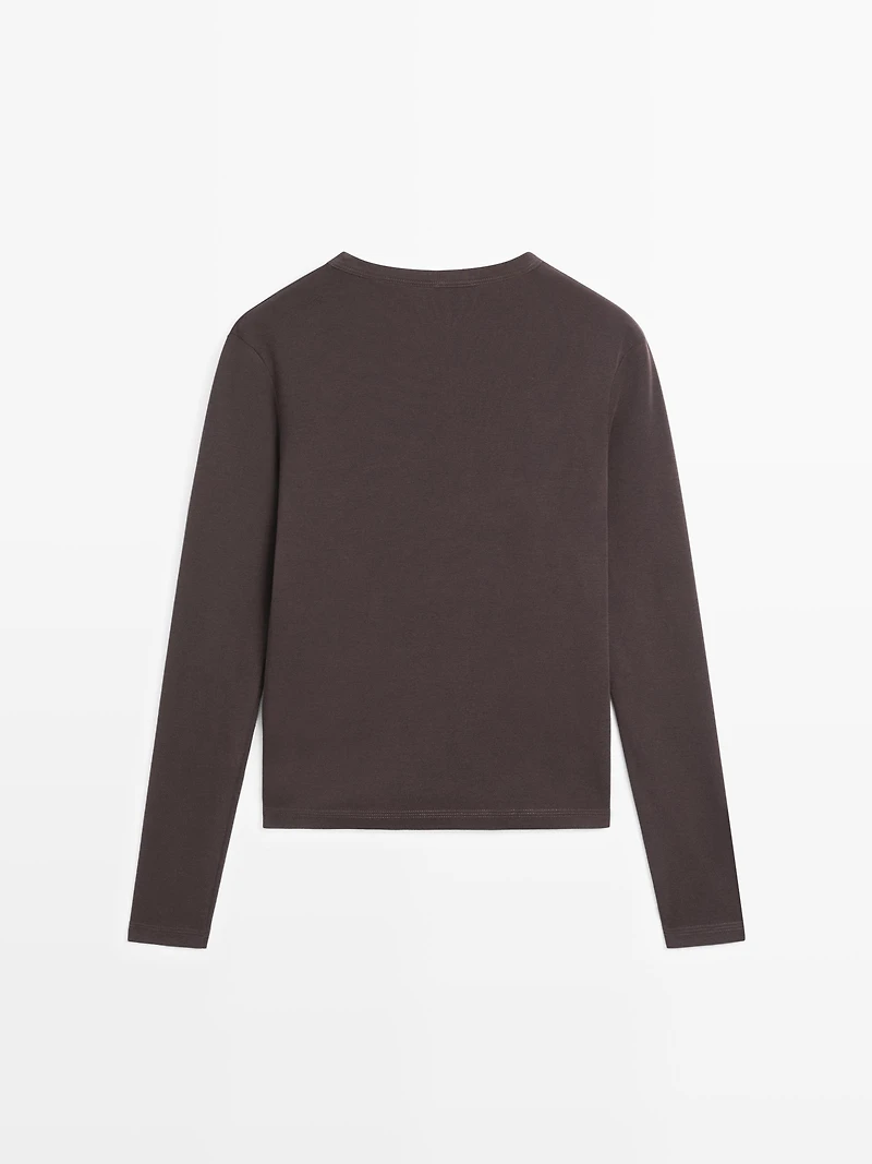 Ribbed long sleeve melange T-shirt