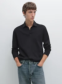 Polo manches longues à col contrastant